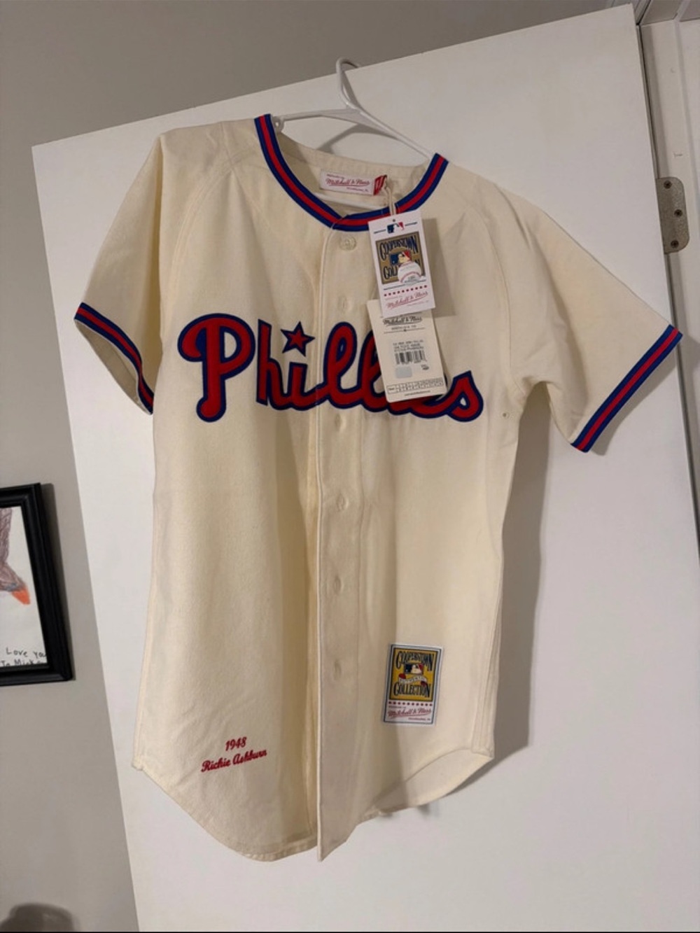 Mitchell & Ness Cream Philadelphia Phillies Retro Jersey with Red & Blue Trim
